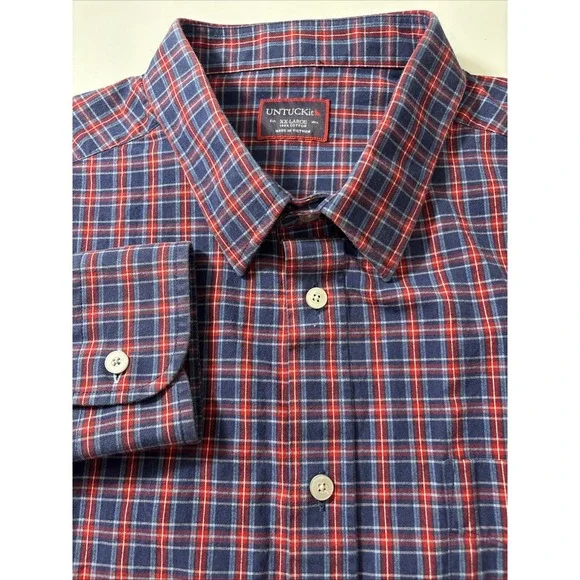 Untuckit Button Down Classic Red‎ And Blue Plaid  Men's Size XXL - Picture 2 of 5